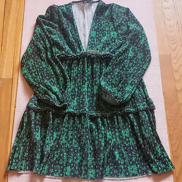 Zara Green Black Floral Mini Dress, M - Picture 4 of 8